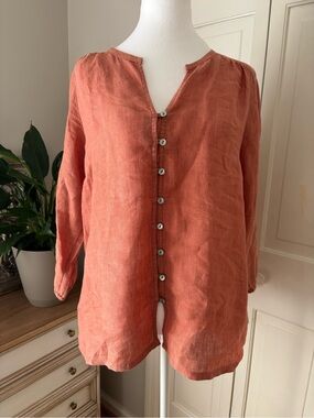 Pure Jill Linen Women's Button-Front Blouse Rust Small